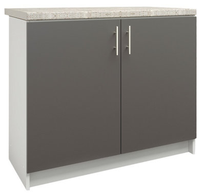 Jd Greta Kitchen Base Unit 1000mm Storage Cabinet With Doors Shelf 100Cm Dark Grey Matt With Worktop from B&Q