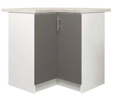 Jd Greta Kitchen Base Corner Unit 800mm Cabinet With Doors 80Cm Dark Grey Matt With Worktop