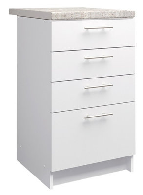 B&Q -  Kitchen Base Drawer Unit 500mm Cabinet With Fronts 50Cm White Matt With Worktop