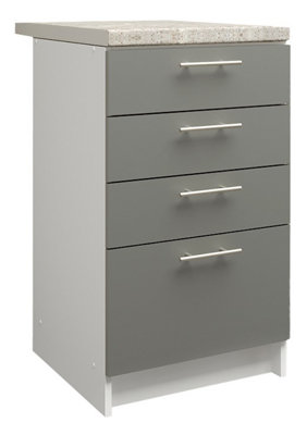 B&Q -  Kitchen Base Drawer Unit 500mm Cabinet With Fronts 50Cm Grey Matt With Worktop