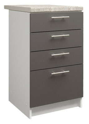 B&Q -  Kitchen Base Drawer Unit 500mm Cabinet With Fronts 50Cm Dark Grey Matt With Worktop