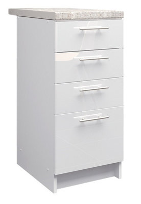 B&Q -  Kitchen Base Drawer Unit 400mm Cabinet With Fronts 40Cm White Gloss With Worktop