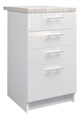 B&Q -  Kitchen Base Drawer Unit 500mm Cabinet With Fronts 50Cm White Gloss With Worktop