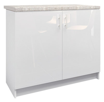 Jd Greta Kitchen Base Sink Unit 1000mm Cabinet With Doors 100Cm White Gloss With Worktop from B&Q