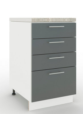B&Q -  Adjustable Legs Kitchen Drawer Unit 500mm Storage Cabinet With Door Shelf 50CmGrey Matt With Worktop