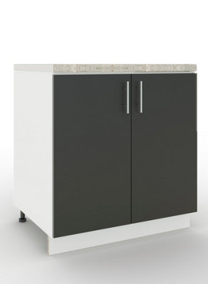 Jd Greta Adjustable Legs Kitchen Sink Unit 800mm Cabinet With DoorsDark Grey Matt With Worktop