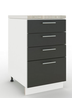 B&Q -  Adjustable Legs Kitchen Drawer Unit 500mm Storage Cabinet With Door Shelf 50CmDark Grey Matt With Worktop