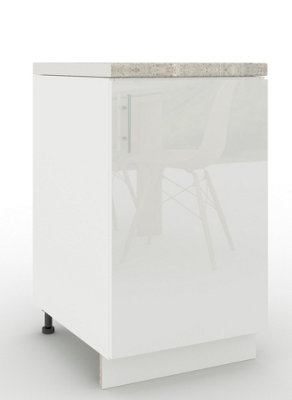 B&Q -  Adjustable Legs Kitchen Base Unit 500mm Storage Cabinet With Door Shelf 50CmWhite Gloss With Worktop