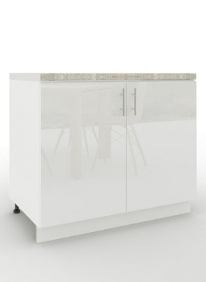 Jd Greta Adjustable Legs Kitchen Sink Unit 1000mm Cabinet With DoorsWhite Gloss With Worktop from B&Q
