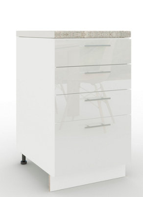 B&Q -  Adjustable Legs Kitchen Drawer Unit 500mm Storage Cabinet With Door Shelf 50CmWhite Gloss With Worktop