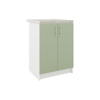 B&Q -  Kitchen Base Unit 600mm Storage Cabinet With Door Shelf 60Cm Sage Green Matt With Worktop