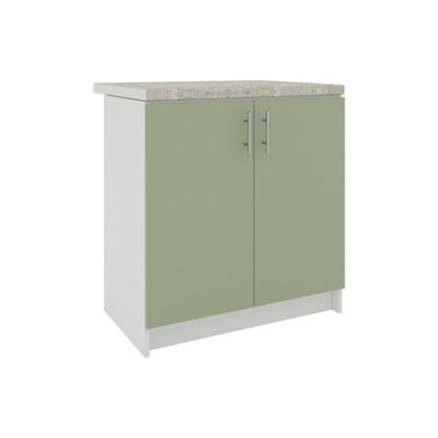 Jd Greta Kitchen Base Sink Unit 800mm Cabinet With Doors 80Cm Sage Green Matt With Worktop