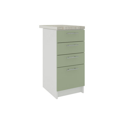 B&Q -  Kitchen Base Drawer Unit 400mm Cabinet With Fronts 40Cm Sage Green Matt With Worktop