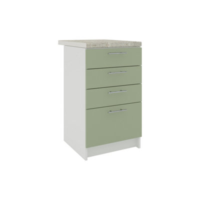 B&Q -  Kitchen Base Drawer Unit 500mm Cabinet With Fronts 50Cm Sage Green Matt With Worktop