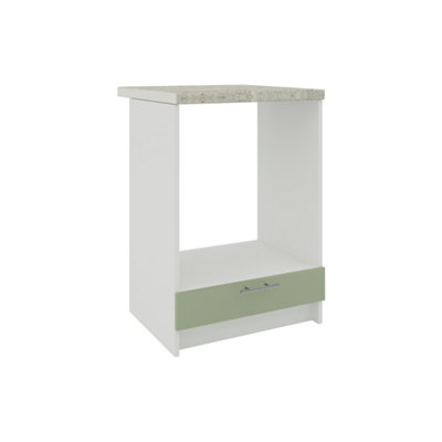 B&Q -  Kitchen Base Oven Unit 600mm Cabinet With Front 60Cm Sage Green Matt With Worktop