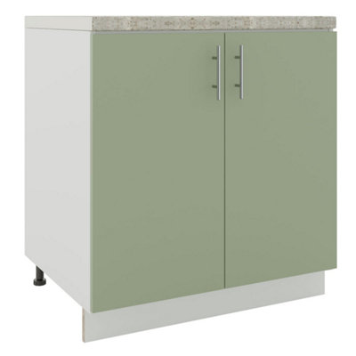 Jd Greta Adjustable Legs Kitchen Sink Unit 800mm Cabinet With DoorsSage Green Matt With Worktop