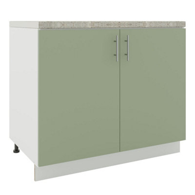 Jd Greta Adjustable Legs Kitchen Sink Unit 1000mm Cabinet With DoorsSage Green Matt With Worktop