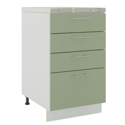 B&Q -  Adjustable Legs Kitchen Drawer Unit 500mm Storage Cabinet With Door Shelf 50CmSage Green Matt With Worktop
