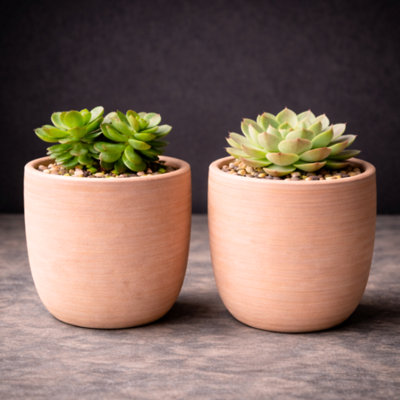 GardenSkill Scandi Style Indoor Plant Pot 10CmPale ClayPack 2Small Flowerpot Planter & Drip Tray For Succulents Herb Cactus Home Decor from B&Q