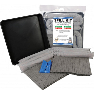 Serpro spill management 30 Litre General Purpose Compact Spill Kit With Drip TraySpill Response For OilCoolantsSolvents & Water-Based Fluids from B&Q