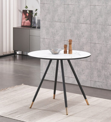 Life Interiors Black/White Dorchester Lux Dining Table 4 Or 6 – Modern Round Table With Durable Powder-Coated Metal Legs, - Marbel - Modern - Image 4