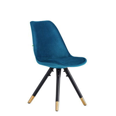 B&Q -  Single Blue Sofia Ergonomic Modern Dining Chair Upholstered In VelvetMetal Legs With Gold End Tips