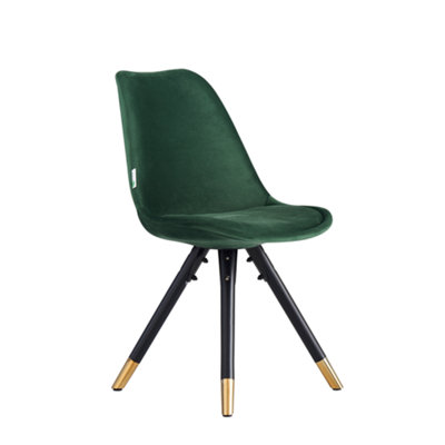 B&Q -  Single Green Sofia Ergonomic Modern Dining Chair Upholstered In VelvetMetal Legs With Gold End Tips