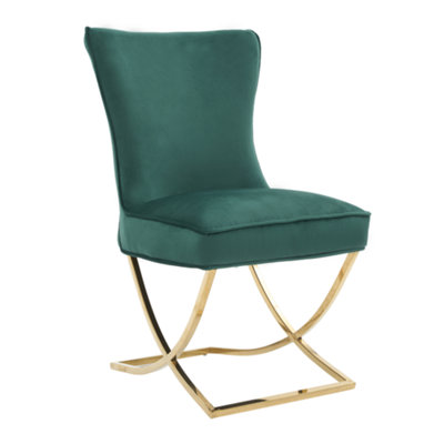 Life Interiors Single Green Trafalgar Velvet Tufted Dining Chair With Chrome Gold LegsDiamond Pattern Back & Piping Detail from B&Q