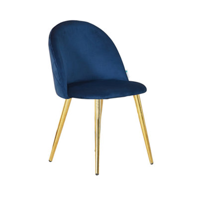Life Interiors Blue Single Royal Lucia Ergonomic Velvet Dining Chair With Wooden Legs, Modern Upholstered Accent Chair