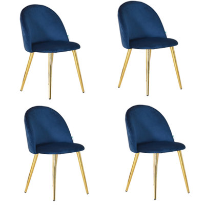 B&Q -  Set Of 4 Royal Blue Lucia Ergonomic Velvet Dining Chairs With Wooden LegsModern Upholstered Accent Chair