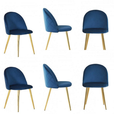 Life Interiors Set Of 6 Royal Lucia Ergonomic Velvet Dining Chairs With Wooden Legs, Modern Upholstered Accent Chair Blue