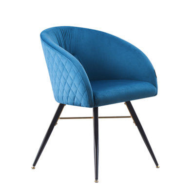 Life Interiors Single Vittorio Velvet Dining Chair With Metal Legs, Quilted Design Modern Accent Chair Blue/Black