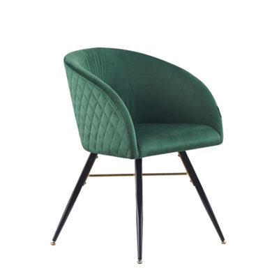 Life Interiors Green/Black Single Vittorio Velvet Dining Chair With Metal Legs, Quilted Design Modern Accent Chair