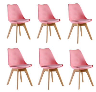Life Interiors Lorenzo Padded Dining Chairs, Tulip Chair For Lounge Office Dining Room Kitchen, Set Of 6, Pink