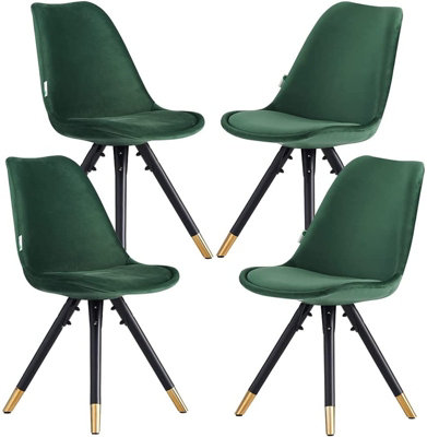 B&Q -  Set Of 4 Green Sofia Ergonomic Modern Dining Chairs Upholstered In VelvetMetal Legs With Gold End Tips