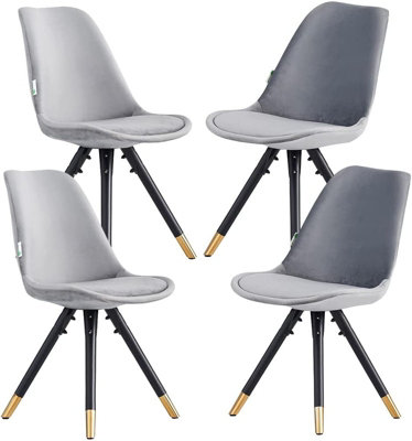B&Q -  Set Of 4 Light Grey Sofia Ergonomic Modern Dining Chairs Upholstered In VelvetMetal Legs With Gold End Tips