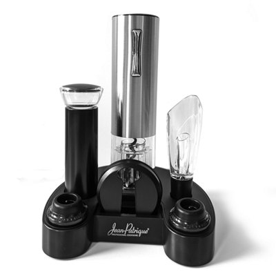 B&Q Jean-Patrique Electric Wine Opener Gift Set 5-Piece Corkscrew, Foil Cutter, Aerator, Vacuum Pump & Stopper For Wine Lovers