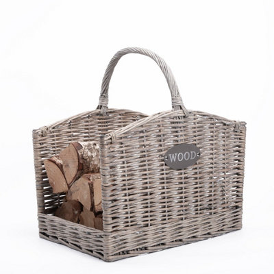 Wickerfield Rustic Shabby Chic Style Grey Natural Wicker Fireside Log Basket-Small from B&Q