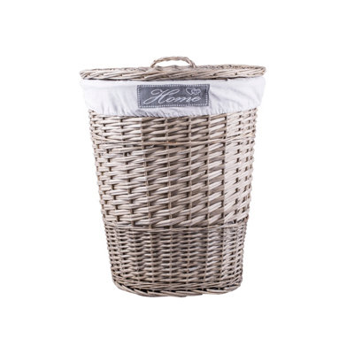 Wickerfield Wicker Oval Laundry Basket Bathroom Basket With Liner And Lid -Vintage Grey Finish from B&Q