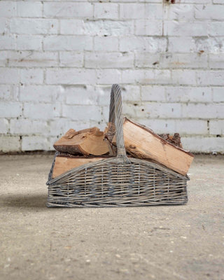 Wickerfield Rustic Shallow Style Grey Washed Wicker Fireside Log Basket-Large from B&Q