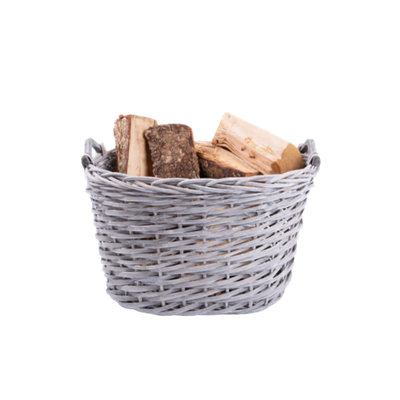 Wickerfield Grey Heavy Duty Fireside Log Basket Blanket Basket Bedroom Storage Basket-Oval from B&Q