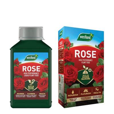 Westland Rose High Performance Plant Food Liquid 1L & Granular 1Kg Horse Manure Enriched Feed For Healthy Vibrant Roses from B&Q