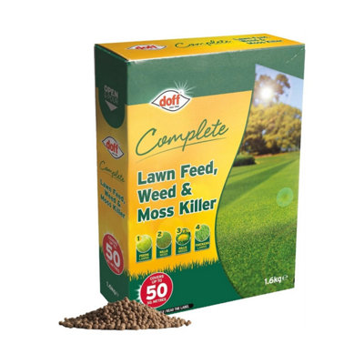 Doff Complete Lawn Feed Weed & Moss Killer 1.6Kg Granular Lawn Treatment With Iron Sulphate For Weed & Moss Control Pro from B&Q