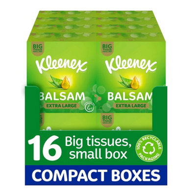 B&Q -  Balsam Extra Large Facial Tissues 16 Compact Boxes Aloe Vera Vitamin E Calendula Soft Soothing Balmcare Nose Care