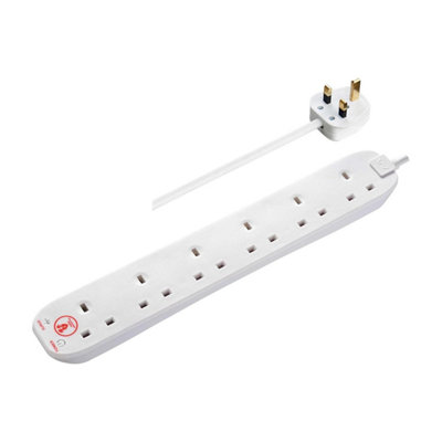 Masterplug 6 Socket Surge Protected Extension Lead 2 Metre Cable - White - Image 3