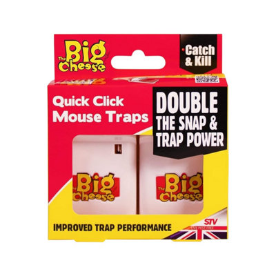 STV The Big Cheese Quick Click Mouse Trap Ready Baited Double Spring Reusable Mouse Catcher Traps Twin Pack from B&Q