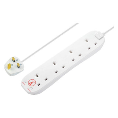 B&Q -  4 Socket Surge Protected Extension Lead 2 Metre Cable 13A Wall Mount Power Strip White