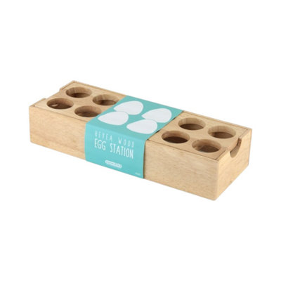 Apollo Wooden Egg Holder Station For 12 Eggs Unique Rectangular Design Brown Kitchen Storage Rack Organiser Display Tray from B&Q