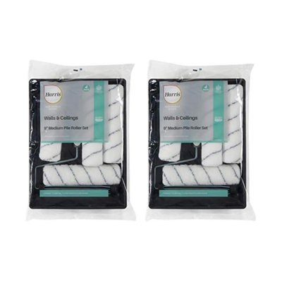 Harris Essentials 9 Inch Paint Roller Set 2 Pack - White / Black / Red Accent - Image 4