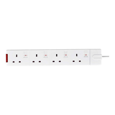 Masterplug Masterplug Rewireable Trailing 4 Socket With Individual Switches & Power Indicator White 13A Diy Customizable from B&Q
